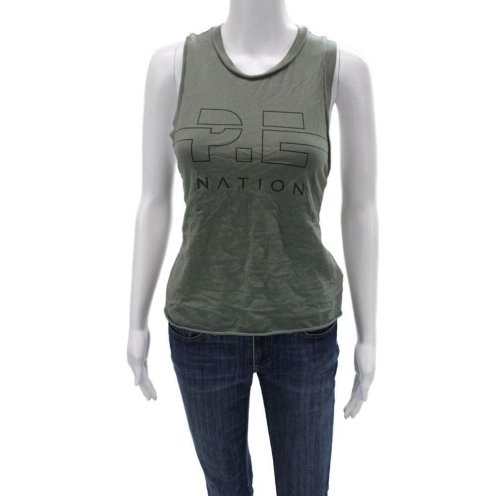 PE Nation Womens Cotton Crew Neck Sleeveless Active Tank Top Green Size S
